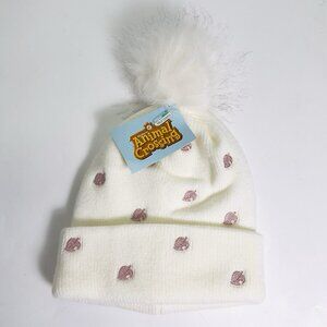 Animal Crossing New Horizons Knit Pom Beanie White Pink Leaf